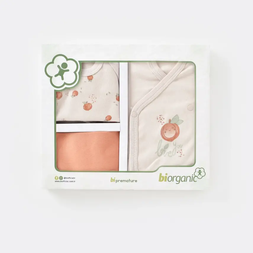 Bibaby Kız Organik Zıbın Takımı Summer Fruit Prematüre Light Cream Caramel - 5