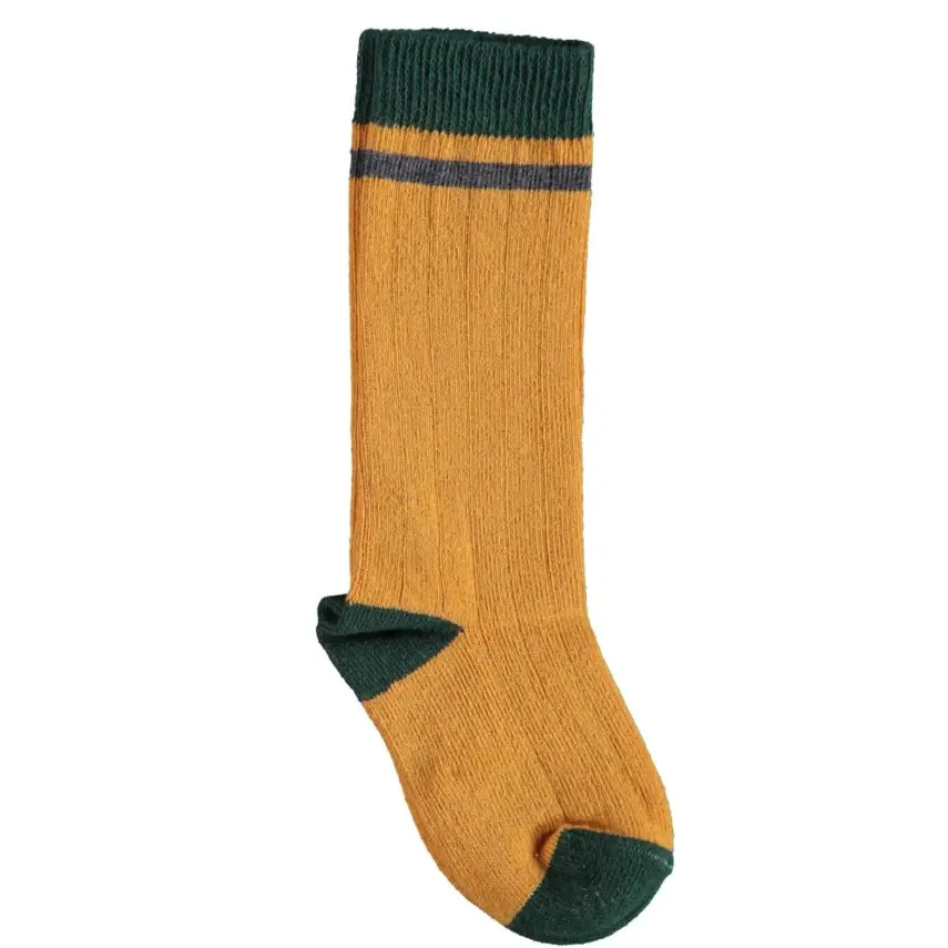 Bibaby Organik Çorap Dizaltı Çizgili Hardal - 1