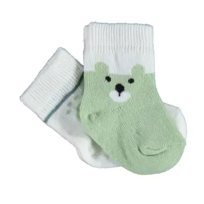 Bibaby Organik Çorap Soket 2li Happy Bear Yeşil 