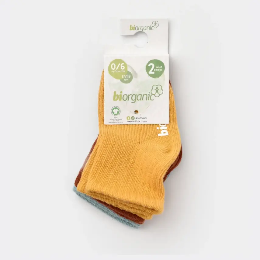 Bibaby Organik Çorap Soket 3lü Kaymaz Basic Tarçın -Nil - Hardal - 5