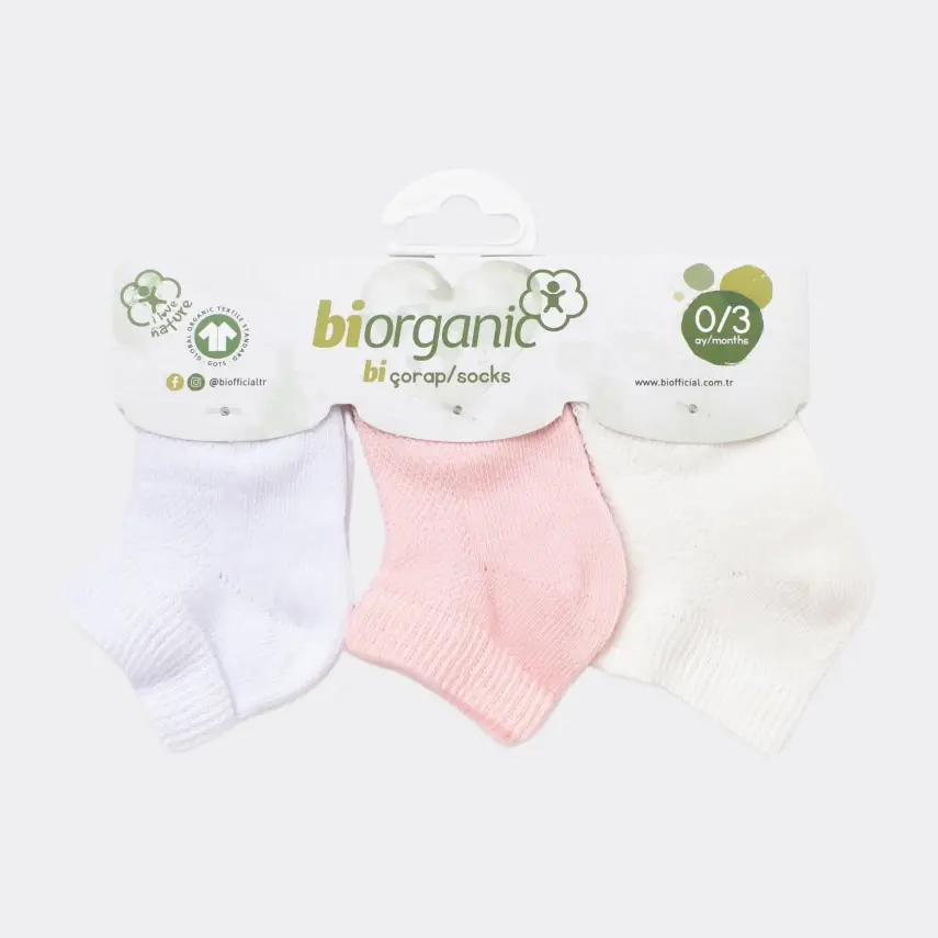 Bibaby Organik Çorap Soket 3lü Summer Pembe - 1