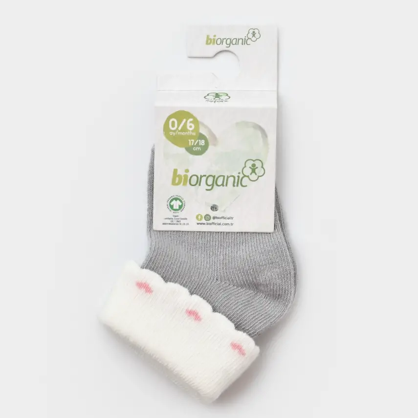 Bibaby Organik Çorap Soket Kalpli Kız Gri - 2