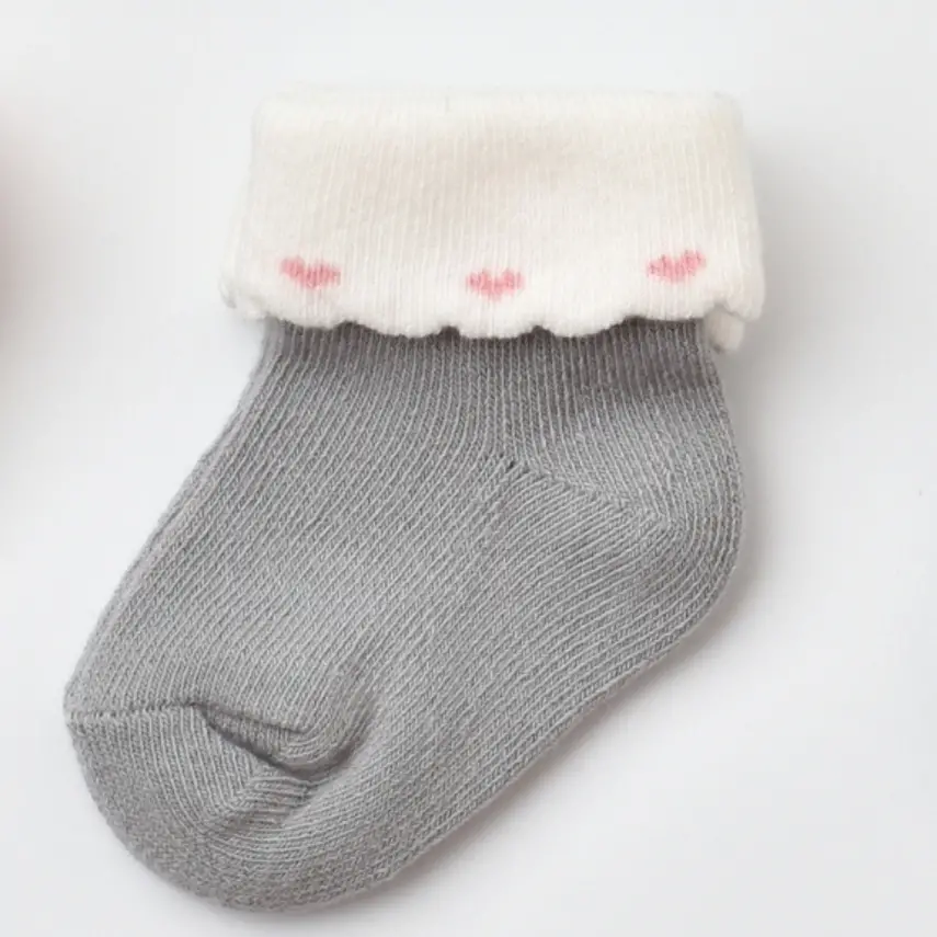 Bibaby Organik Çorap Soket Kalpli Kız Gri - 1