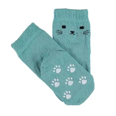 Bibaby Organik Çorap Soket Kaymaz Cats Yeşil - 1