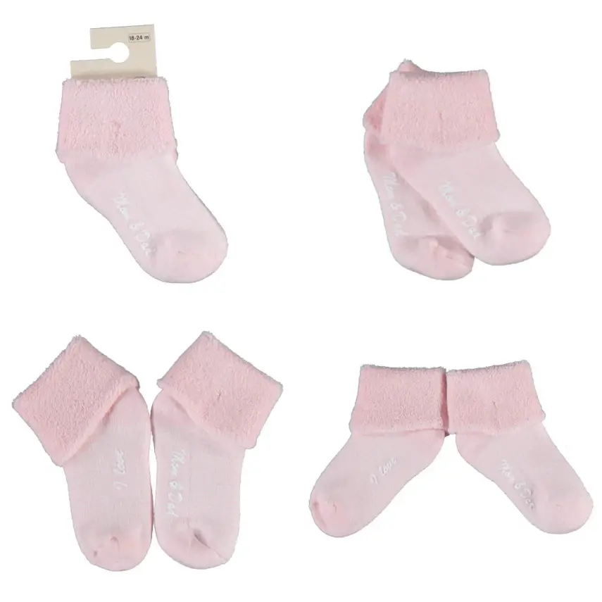 Bibaby Organik Çorap Soket Kaymaz Mom And Dad Pembe - 1