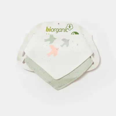 Bibaby Organik Fular Önlük 2li  Tiny Birds Ekru - Yeşil - 3