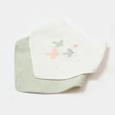 Bibaby Organik Fular Önlük 2li  Tiny Birds Ekru - Yeşil - 5