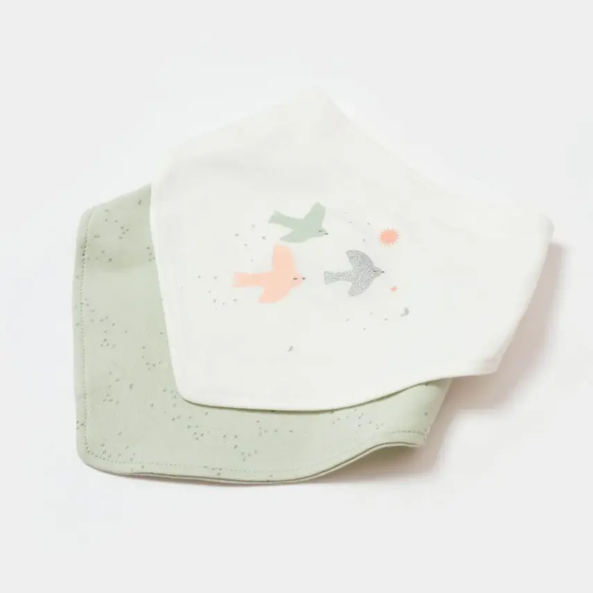 Bibaby Organik Fular Önlük 2li  Tiny Birds Ekru - Yeşil - 5
