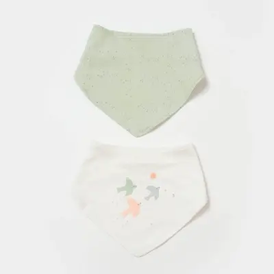 Bibaby Organik Fular Önlük 2li  Tiny Birds Ekru - Yeşil - 1
