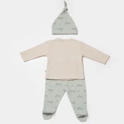 Bibaby Organik Zıbın Takımı 3lü Waffle I Love My Mama Bej - Mint (1)