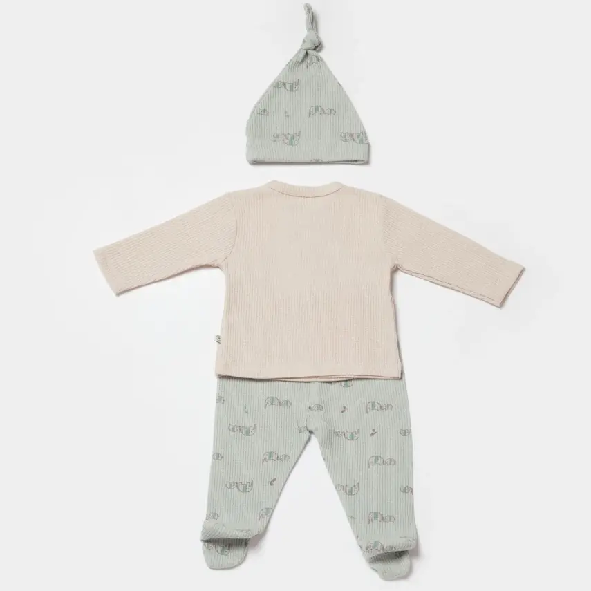 Bibaby Organik Zıbın Takımı 3lü Waffle I Love My Mama Bej - Mint - 2