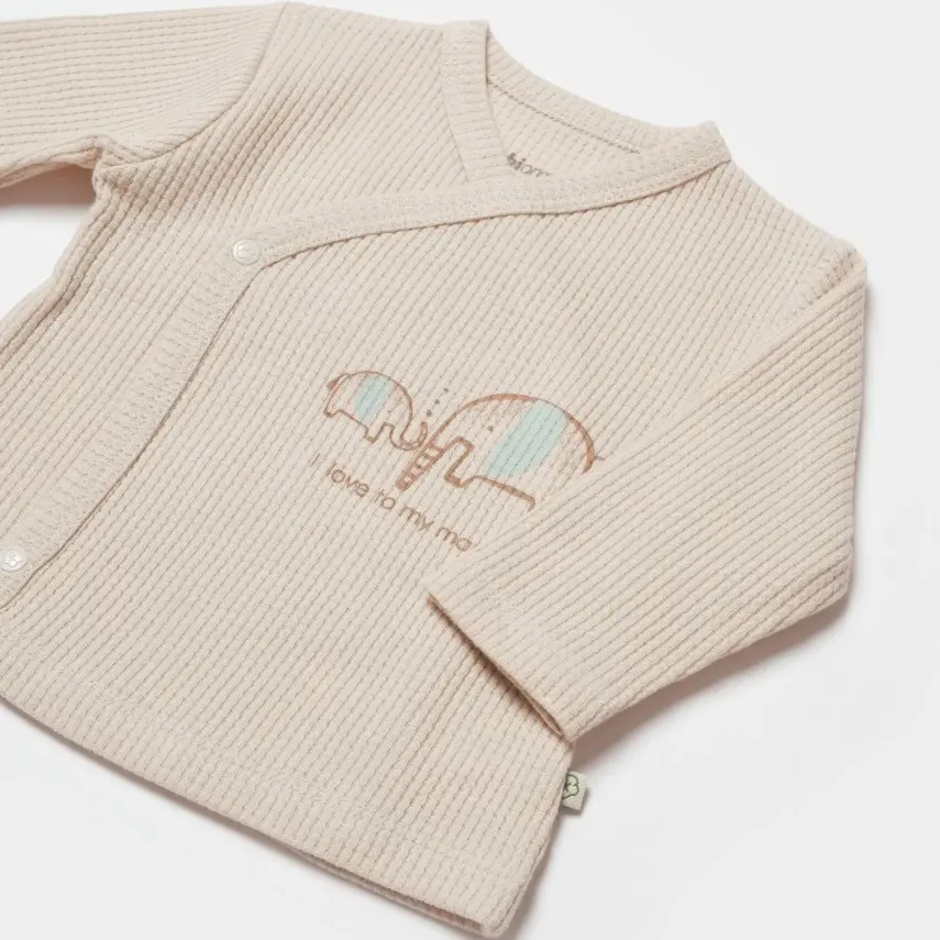 Bibaby Organik Zıbın Takımı 3lü Waffle I Love My Mama Bej - Mint - 4