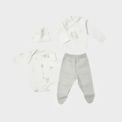 Bibaby Organik Zıbın Takımı 4lü Prematüre Penguin Club Ekru - Gri