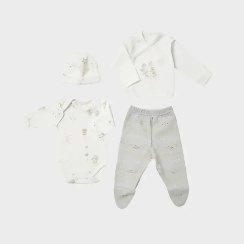 Bibaby Organik Zıbın Takımı 4lü Prematüre Penguin Club Ekru - Gri - 1