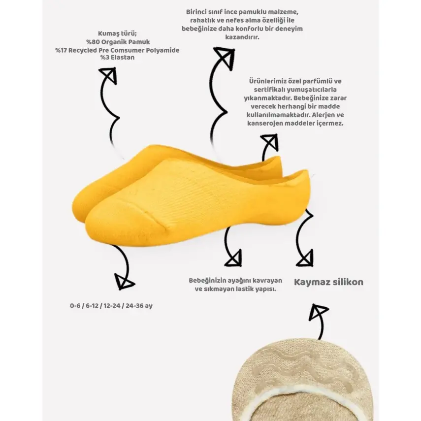 Bibaby Unisex Çorap Babet 6lı Silikonlu Gül Kurusu - 2