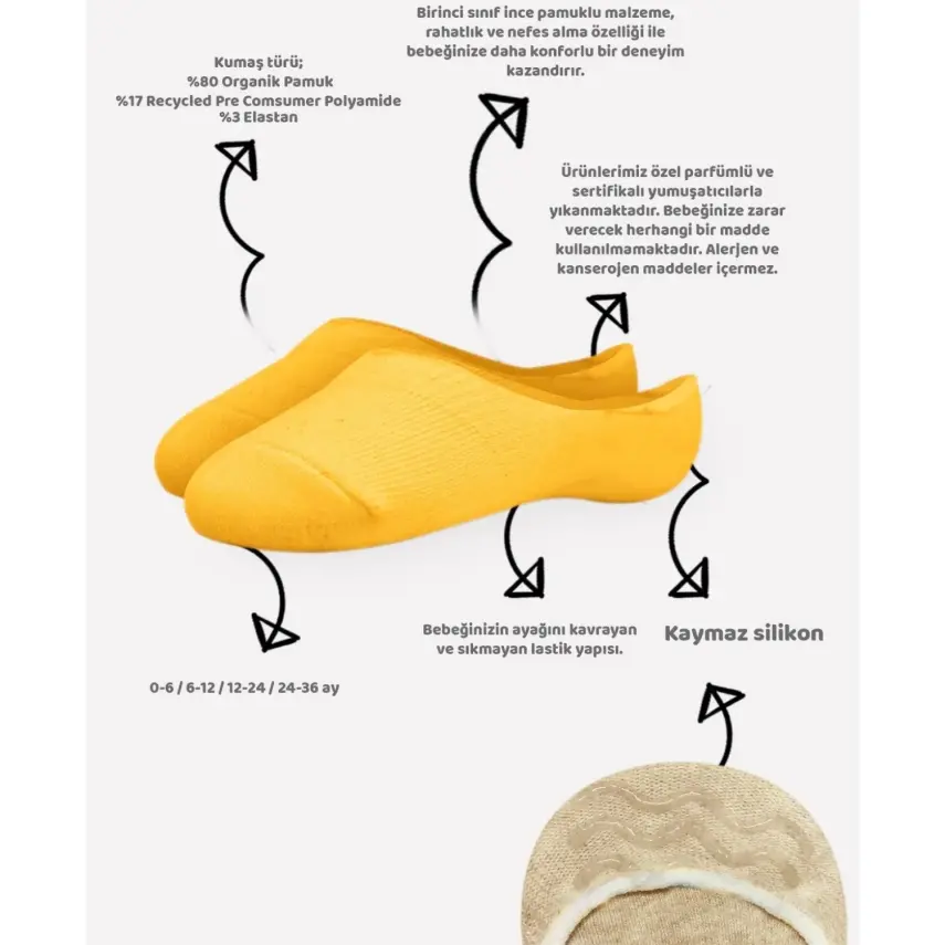 Bibaby Unisex Çorap Babet Silikonlu Bistyle 6lı Kiremit - 6