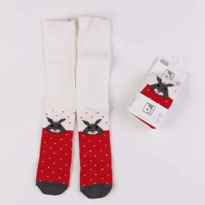 Bibaby Unisex Çorap Külotlu Desenli Kırmızı - Tavşan (1)