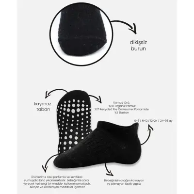 Bibaby Unisex Çorap Sneakers Bistyle 6lı Kaymaz Penye Gri - 2