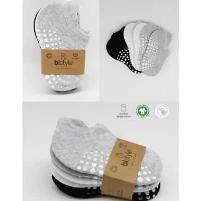 Bibaby Unisex Çorap Sneakers Bistyle 6lı Kaymaz Penye Gri - 4