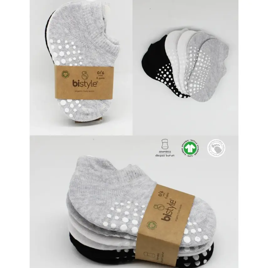 Bibaby Unisex Çorap Sneakers Bistyle 6lı Kaymaz Penye Gri - 4