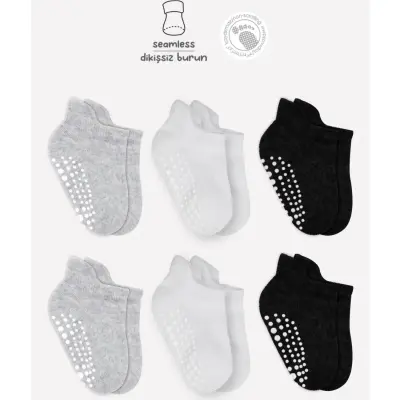 Bibaby Unisex Çorap Sneakers Bistyle 6lı Kaymaz Penye Gri