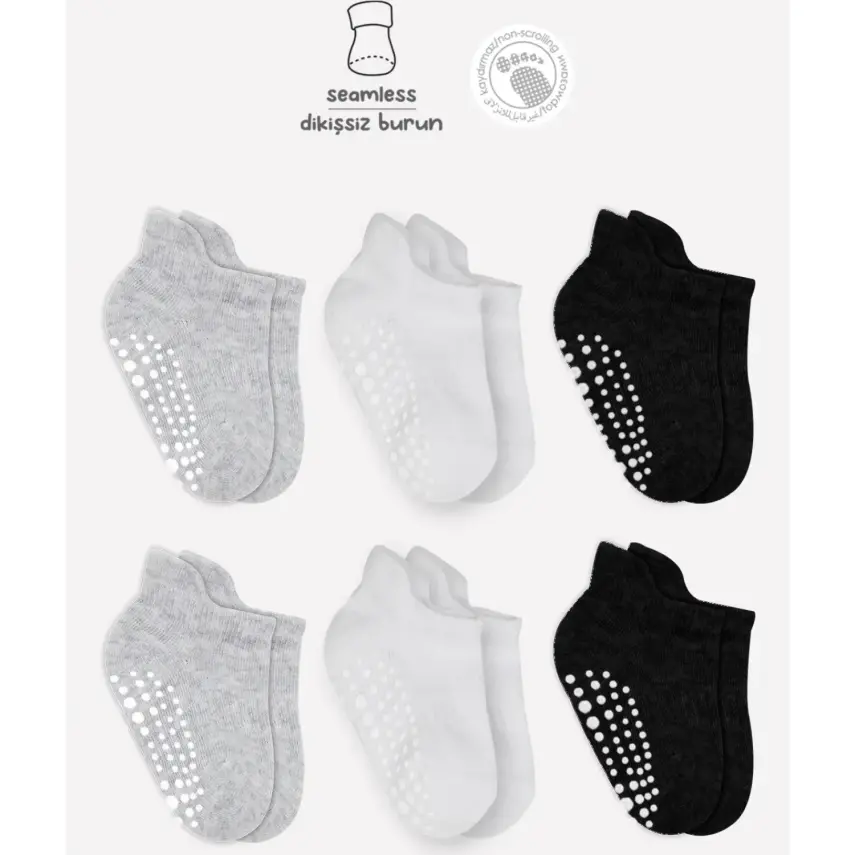 Bibaby Unisex Çorap Sneakers Bistyle 6lı Kaymaz Penye Gri - 1