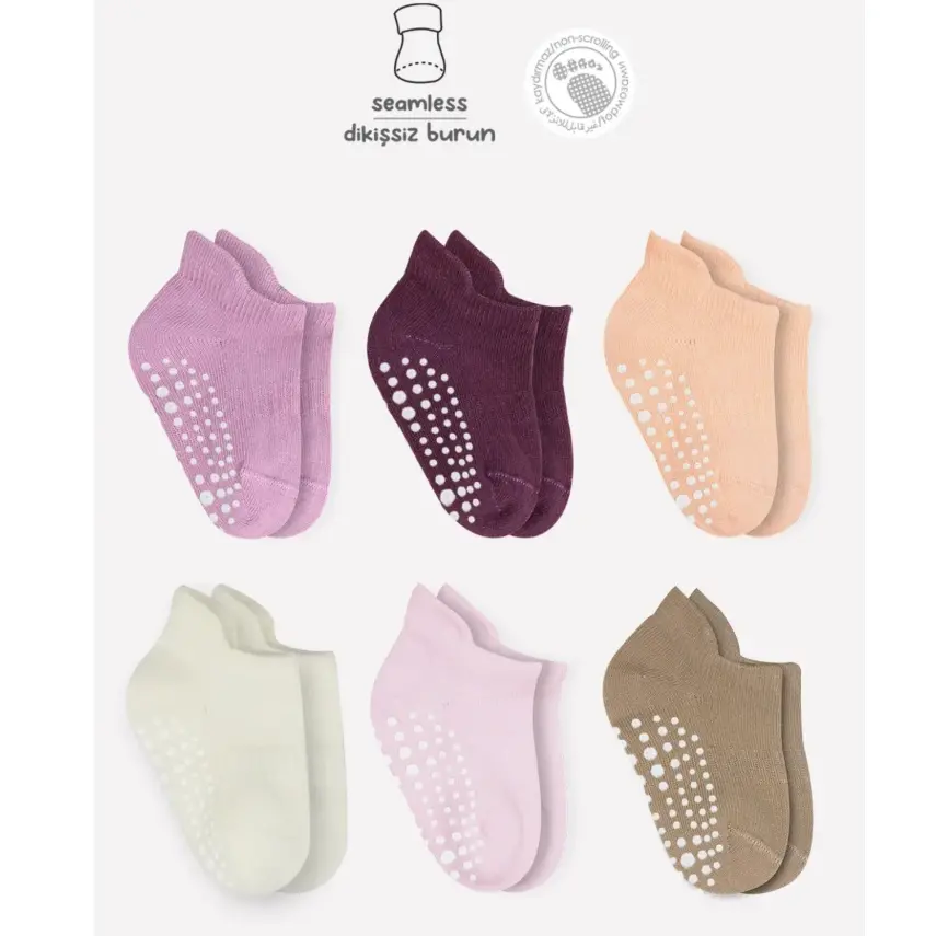 Bibaby Unisex Çorap Sneakers Bistyle 6lı Kaymaz Penye Gül Kurusu - 1