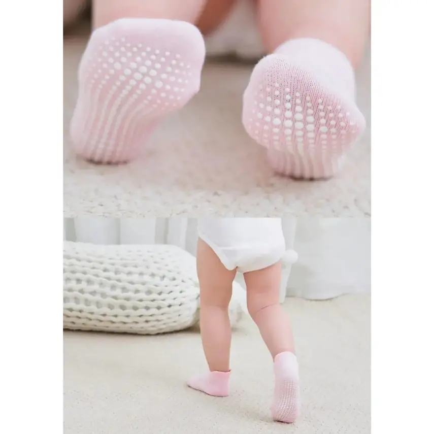 Bibaby Unisex Çorap Sneakers Bistyle 6lı Kaymaz Penye Gül Kurusu - 13