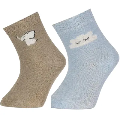 Bibaby Unisex Çorap Soket 2li Desenli Bamboo Taş - Mavi 