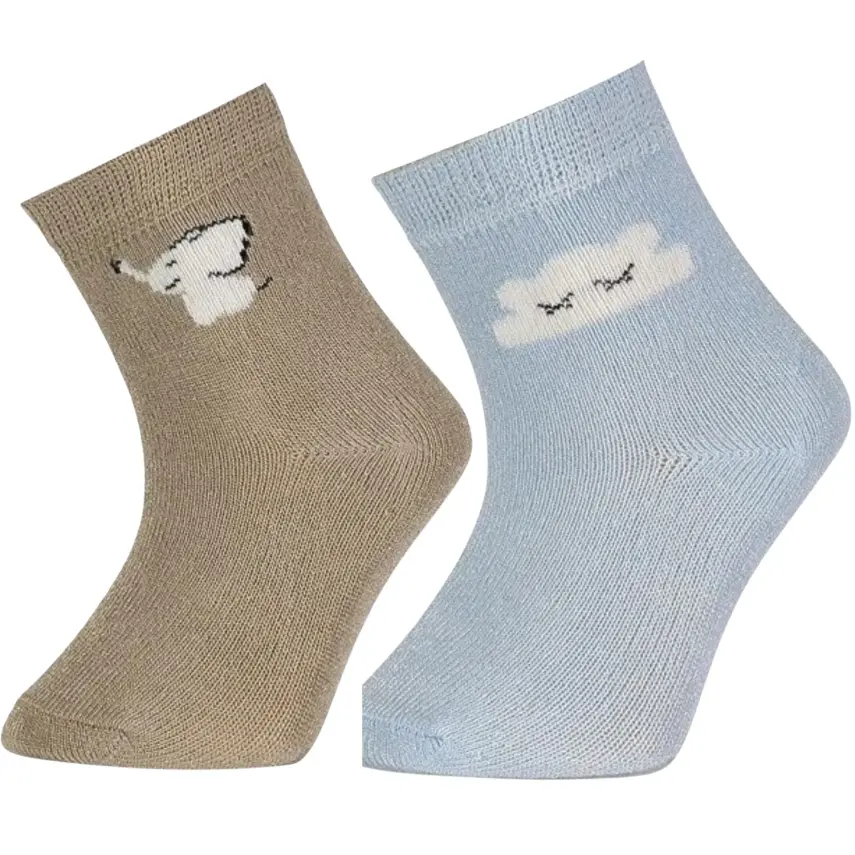 Bibaby Unisex Çorap Soket 2li Desenli Bamboo Taş - Mavi - 1