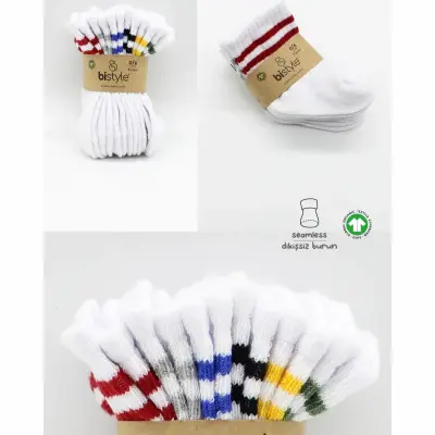 Bibaby Unisex Çorap Soket Bistyle 6lı Penye Çemberli Kırmızı - Beyaz - 12