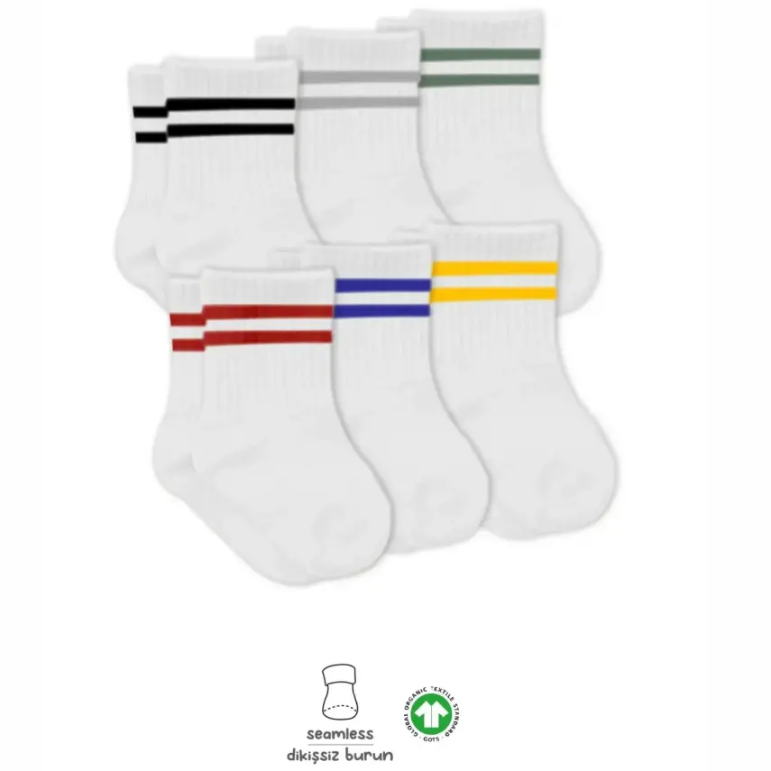 Bibaby Unisex Çorap Soket Bistyle 6lı Penye Çemberli Kırmızı - Beyaz - 10