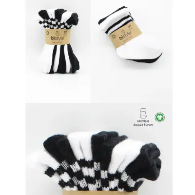 Bibaby Unisex Çorap Soket Bistyle 6lı Penye Çemberli Siyah - Beyaz - 2