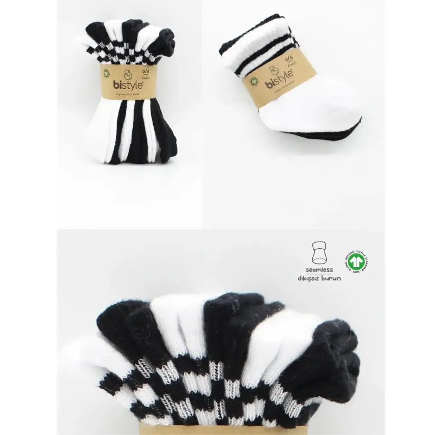 Bibaby Unisex Çorap Soket Bistyle 6lı Penye Çemberli Siyah - Beyaz - 2