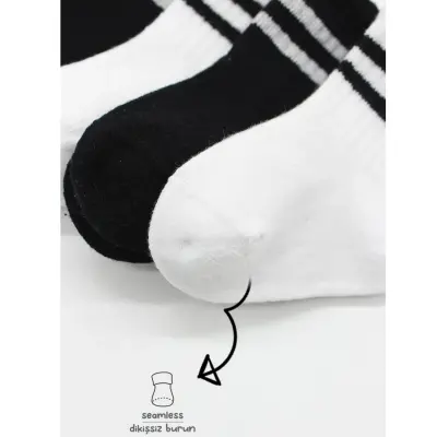 Bibaby Unisex Çorap Soket Bistyle 6lı Penye Çemberli Siyah - Beyaz - 5