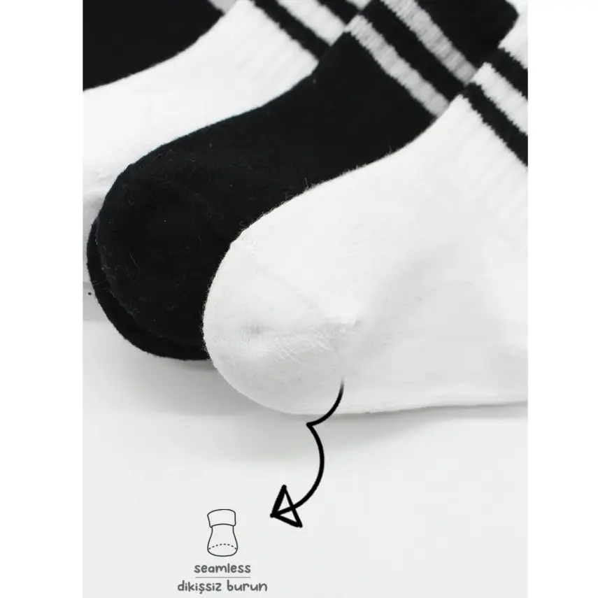 Bibaby Unisex Çorap Soket Bistyle 6lı Penye Çemberli Siyah - Beyaz - 5
