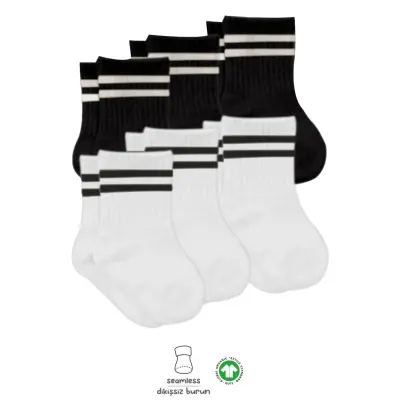 Bibaby Unisex Çorap Soket Bistyle 6lı Penye Çemberli Siyah - Beyaz