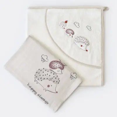 Bibaby Unisex Havlu Takımı Müslin Bambu Clouds Are Happy Bej