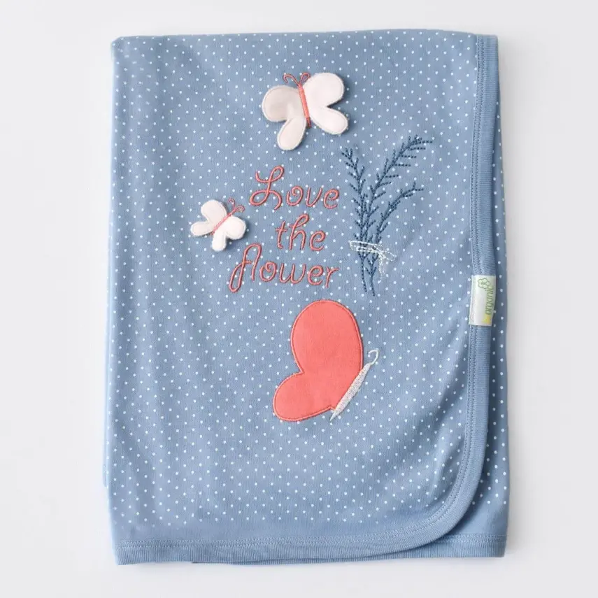 Bibaby Unisex Organik Battaniye Wild Flowers Spring Blue - 1