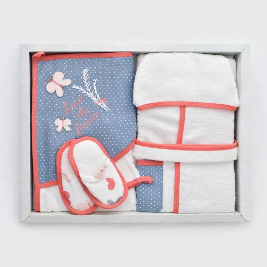 Bibaby Unisex Organik Bebek Bornoz Takımı Wild Flowers Coral - 3