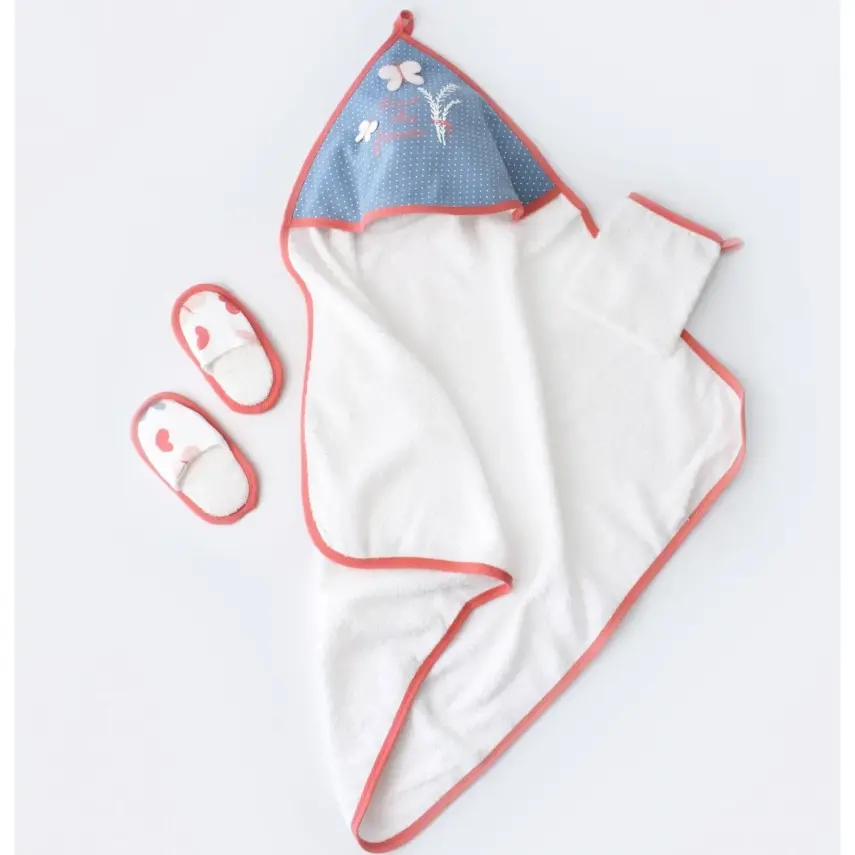 Bibaby Unisex Organik Bebek Bornoz Takımı Wild Flowers Coral - 5