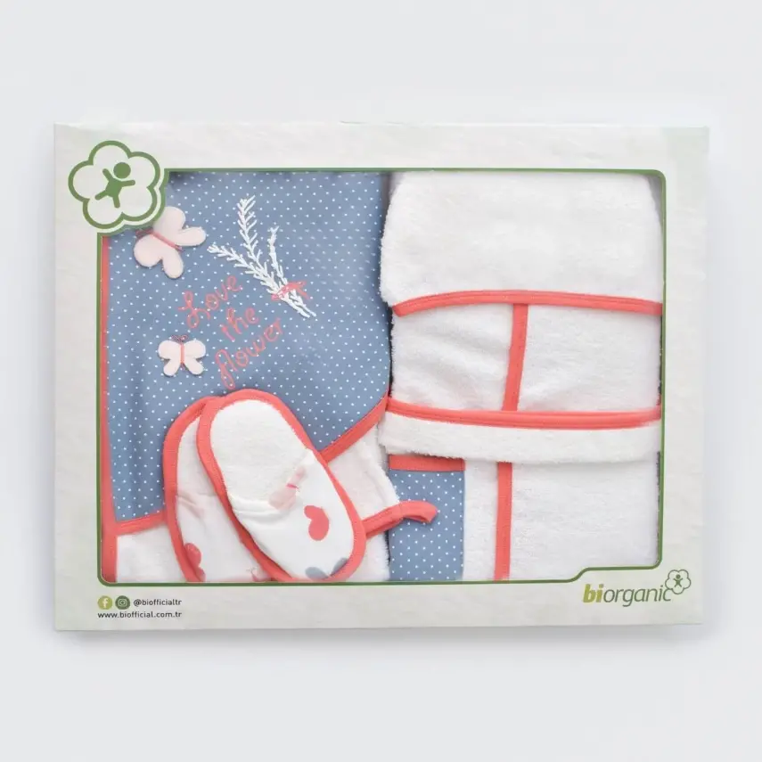 Bibaby Unisex Organik Bebek Bornoz Takımı Wild Flowers Coral - 18