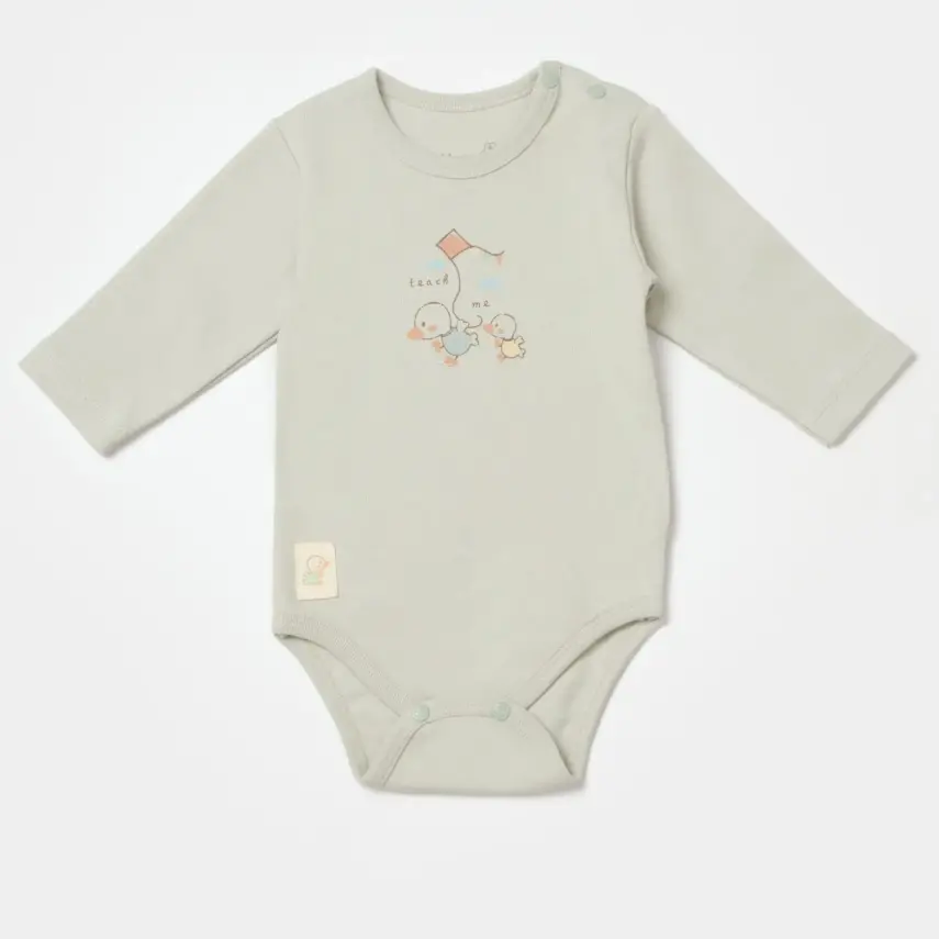 Bibaby Unisex Organik Body Uzun Kol Teach Me Kırmızı - Kahverengi - Mint - 3