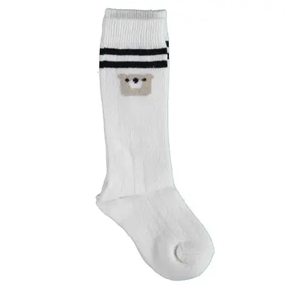 Bibaby Unisex Organik Çorap Dizaltı Animals Ekru