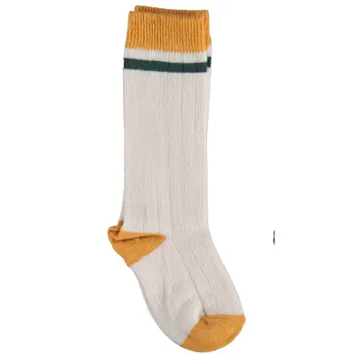 Bibaby Unisex Organik Çorap Dizaltı Çizgili Ekru - Hardal