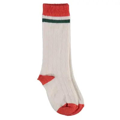Bibaby Unisex Organik Çorap Dizaltı Çizgili Ekru - Kiremit (1)
