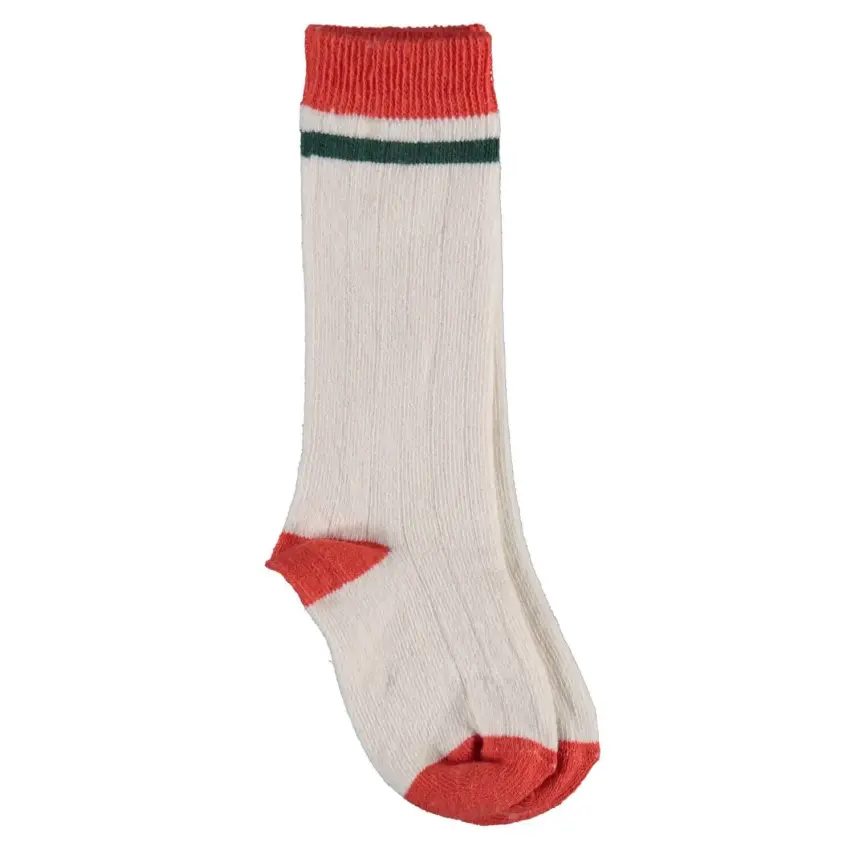 Bibaby Unisex Organik Çorap Dizaltı Çizgili Ekru - Kiremit - 2