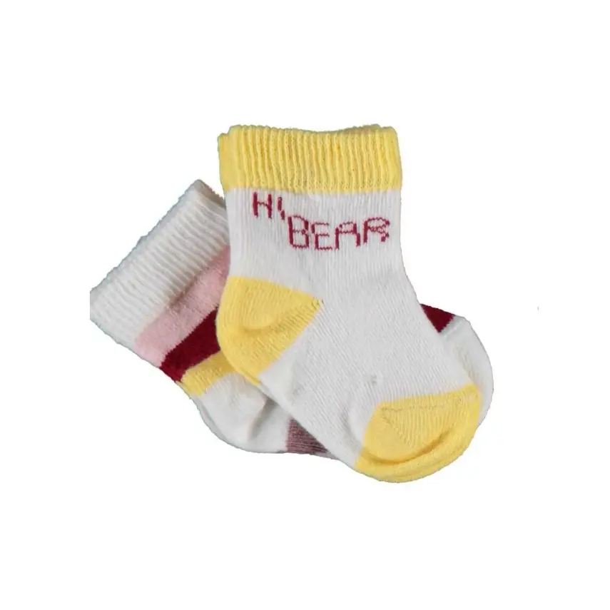 Bibaby Unisex Organik Çorap Soket 2li Hi Rainbow Hi Bear Somon - 1