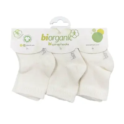 Bibaby Unisex Organik Çorap Soket 3lü Düz Ekru