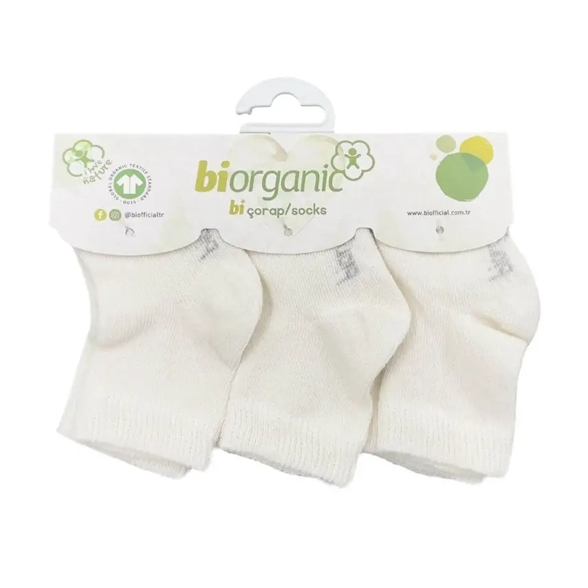 Bibaby Unisex Organik Çorap Soket 3lü Düz Ekru - 1